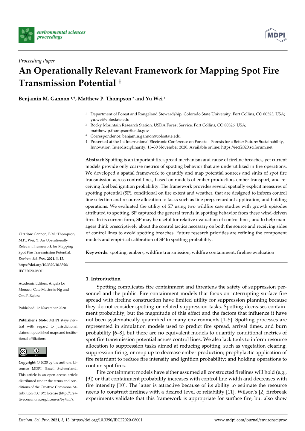 An Operationally Relevant Framework for Mapping Spot Fire Transmission Potential †