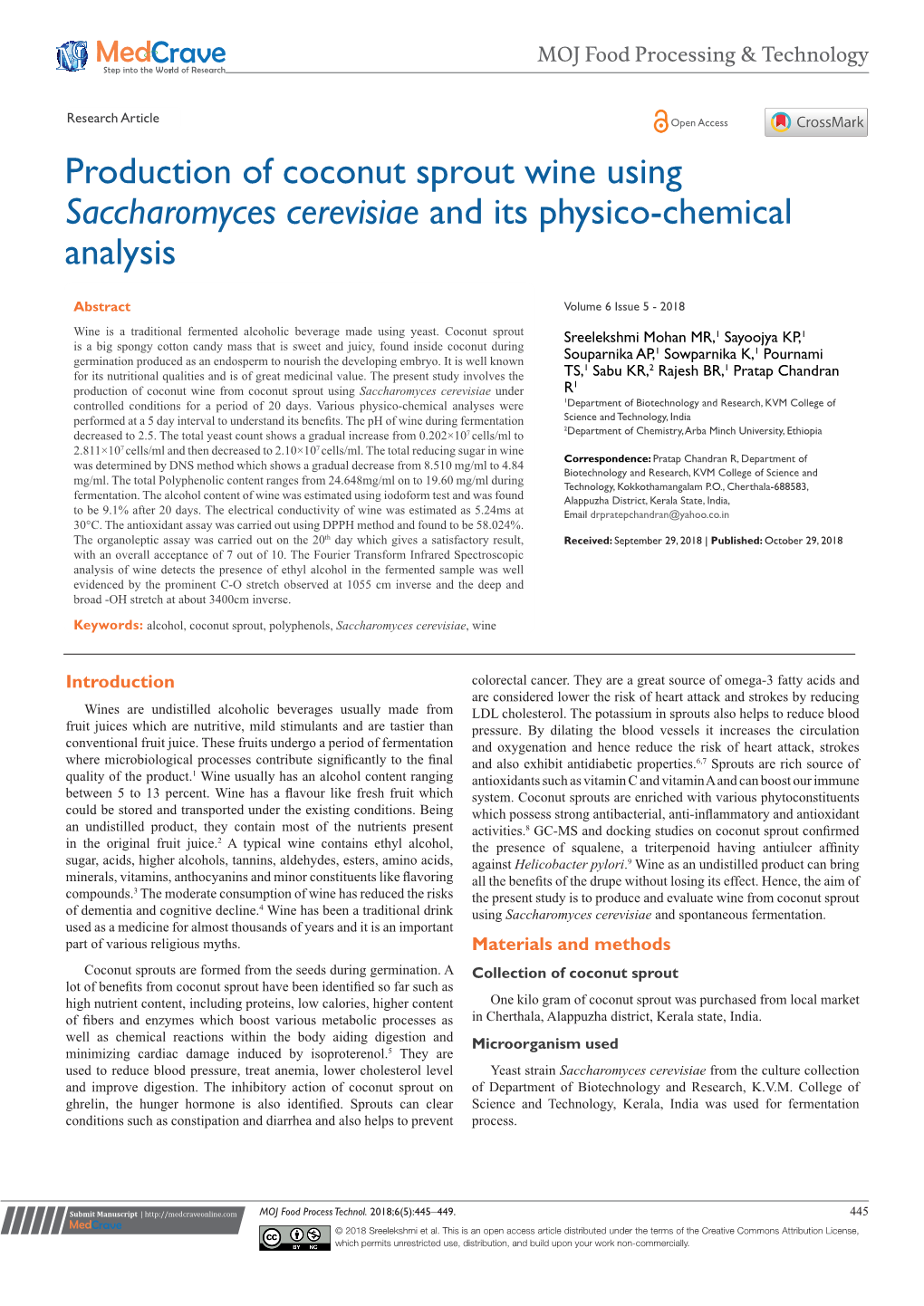 Production of Coconut Sprout Wine Using Saccharomyces Cerevisiae and Its Physico-Chemical Analysis