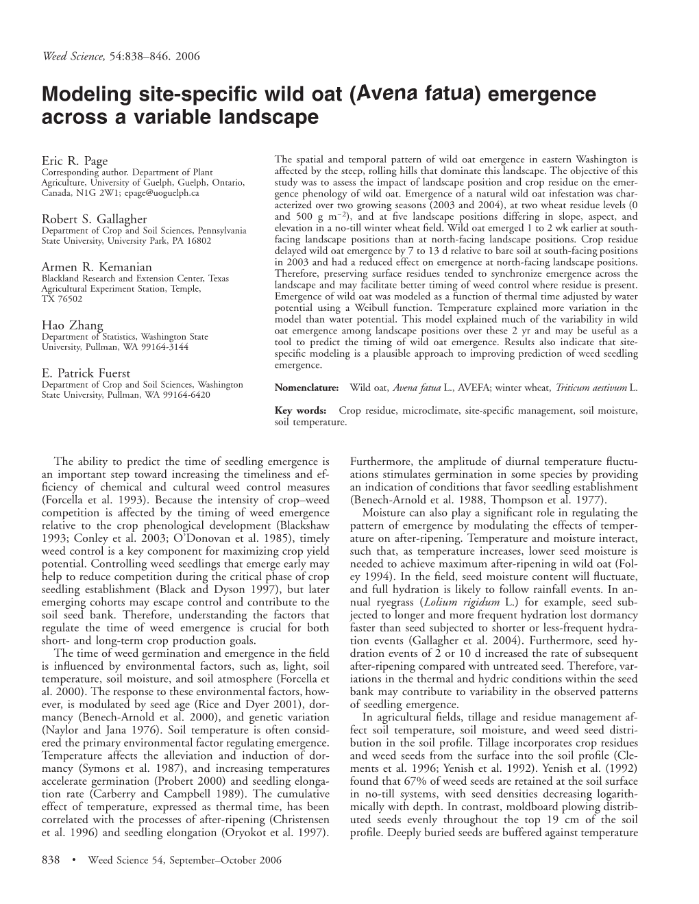 Modeling Site-Specific Wild Oat (Avena Fatua)