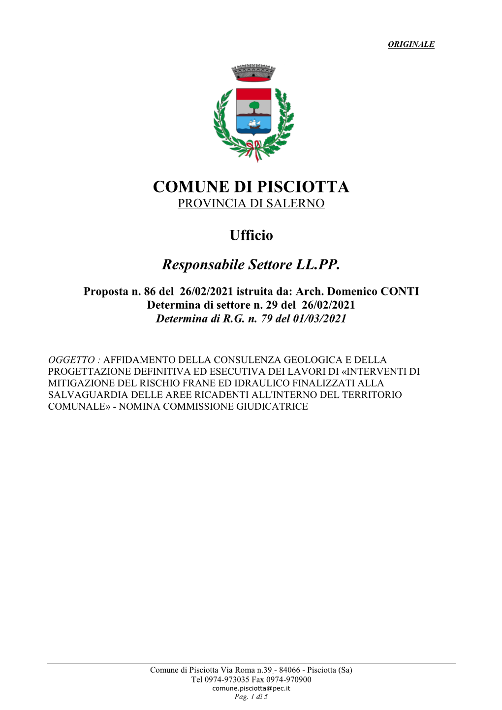 Comune Di Pisciotta Provincia Di Salerno