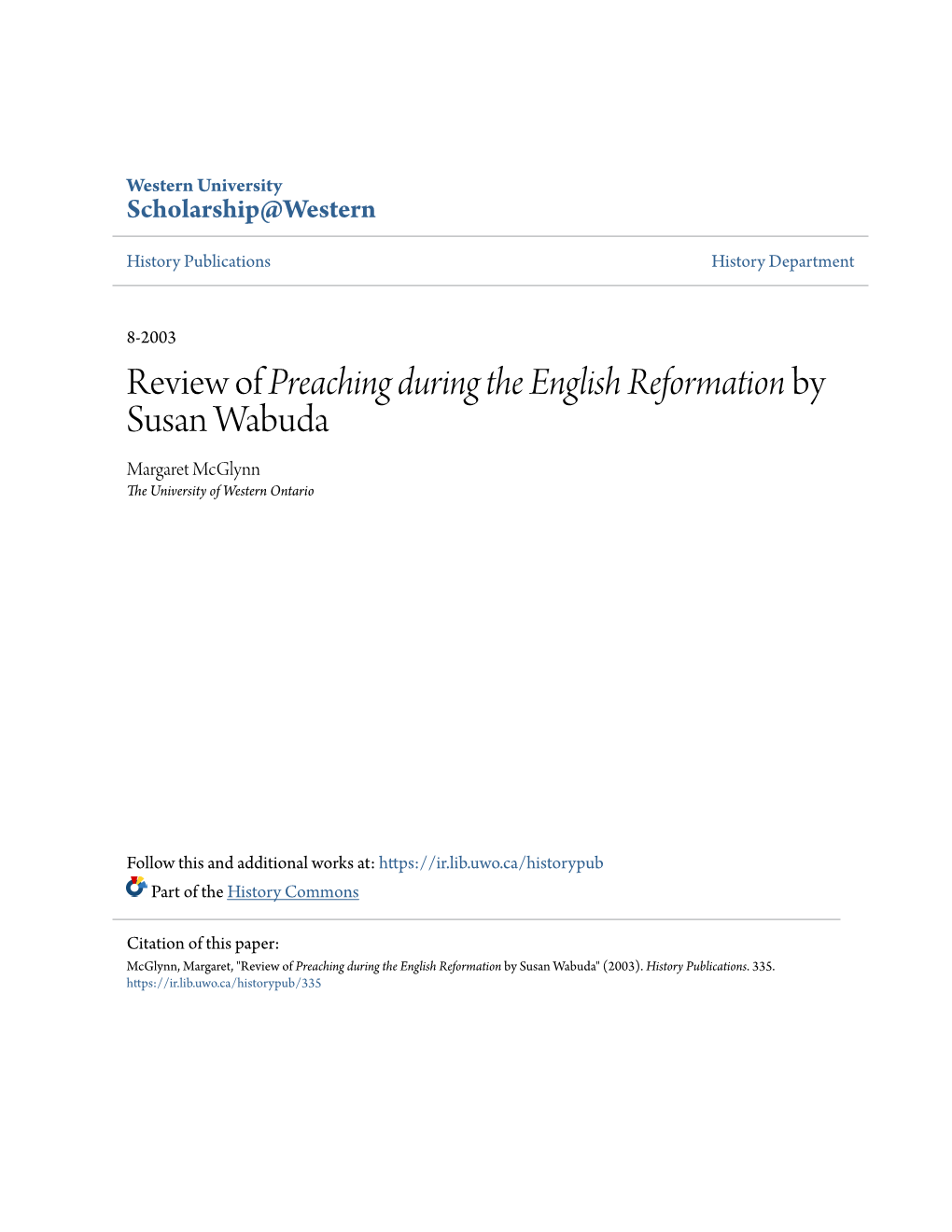 Preaching During the English Reformation </Em> by Susan Wabuda