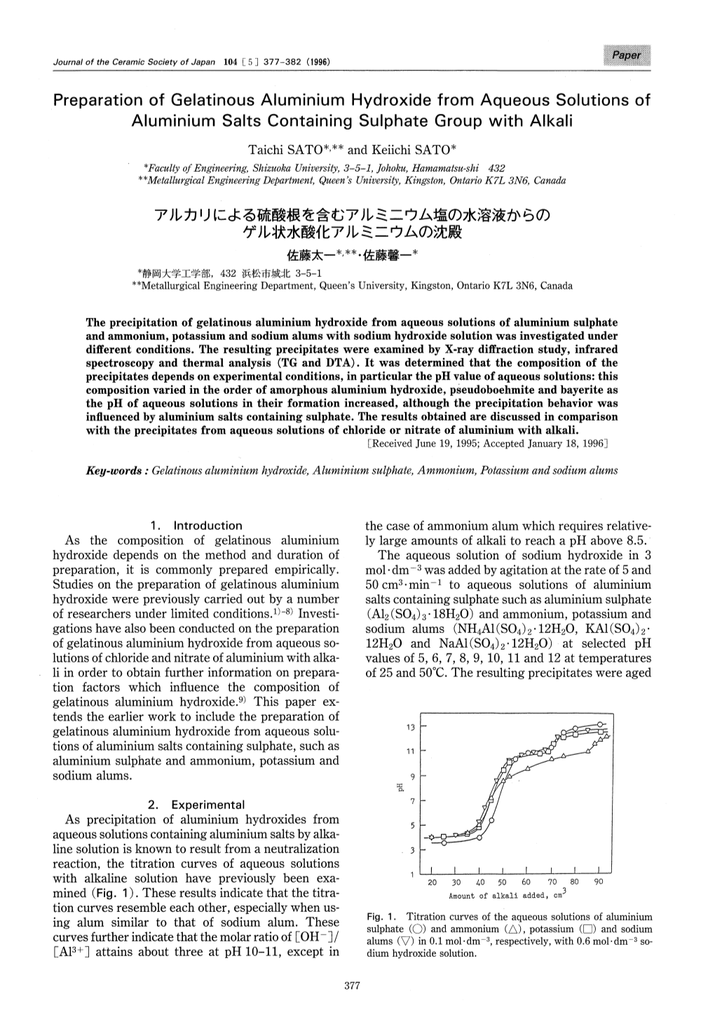 Preparation of Gelatinous Aluminium Hydroxide from Aqueous Solutions of Aluminium Salts Containing Sulphate Group with Alkali