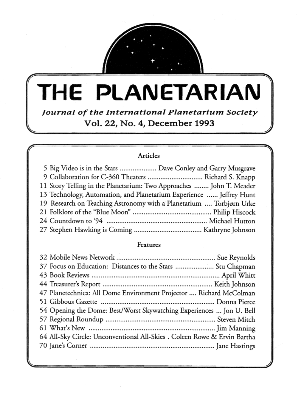 THE PLANETARIAN Journal of the International Planetarium Society Vol