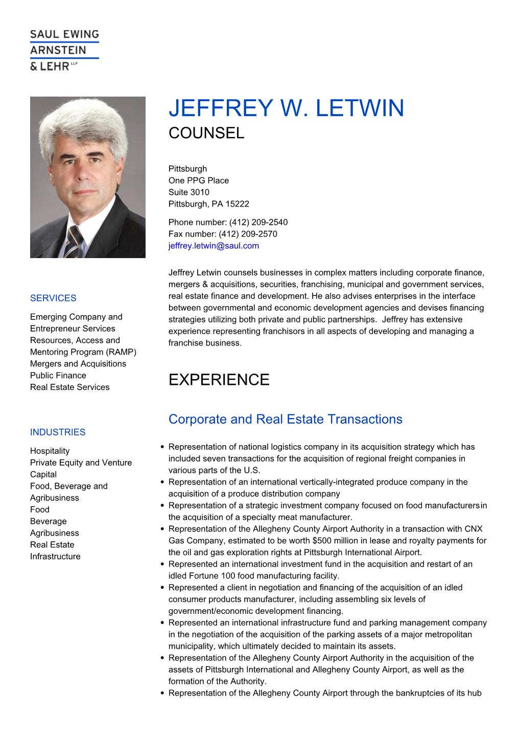 Jeffrey W. Letwin Counsel