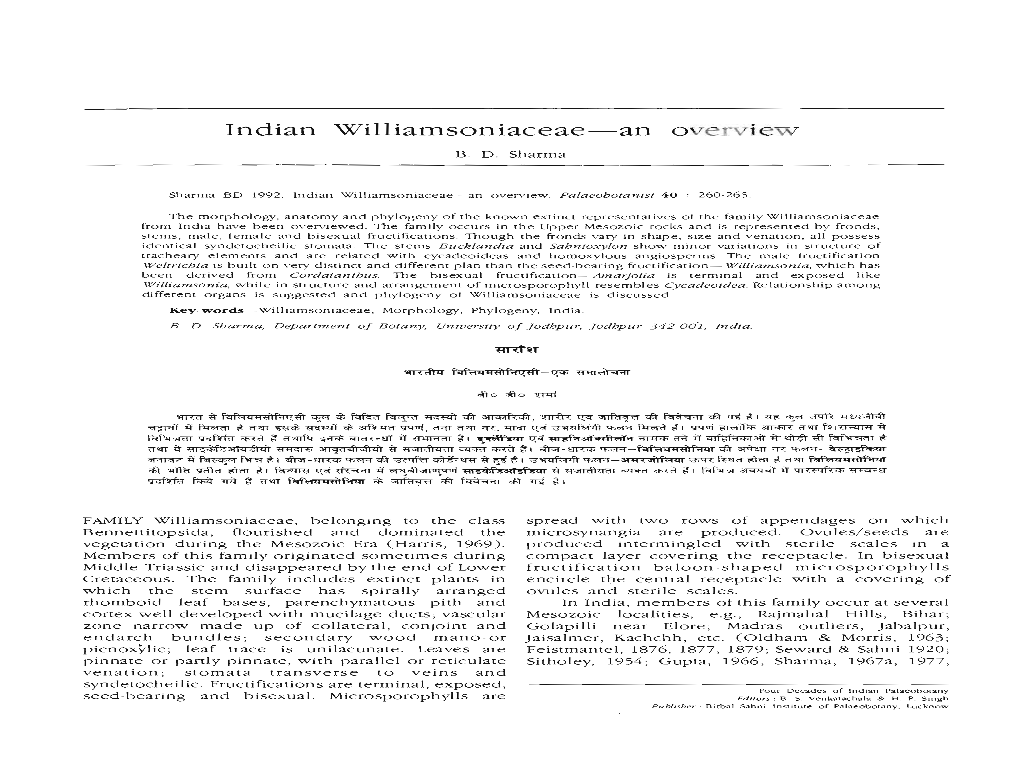 Indian Williamsoniaceae-An Overview