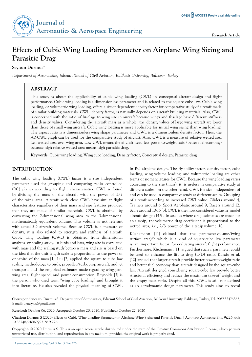 Effects of Cubic Wing Loading Parameter on Airplane Wing Sizing