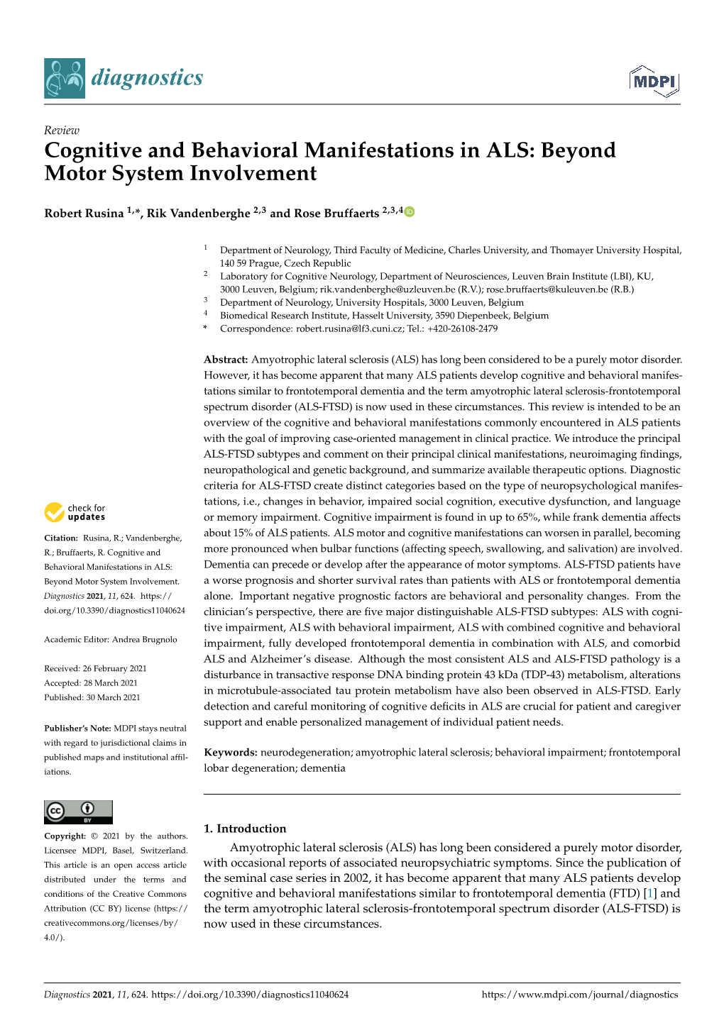 Cognitive and Behavioral Manifestations in ALS: Beyond Motor System Involvement