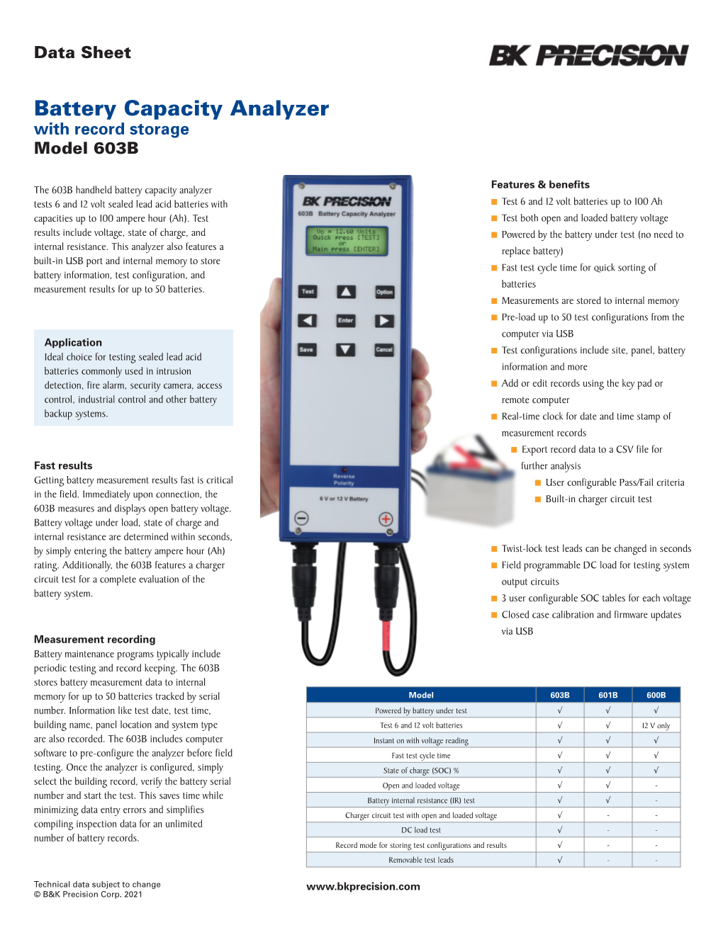 Battery Capacity Analyzer with Record Storage Model 603B