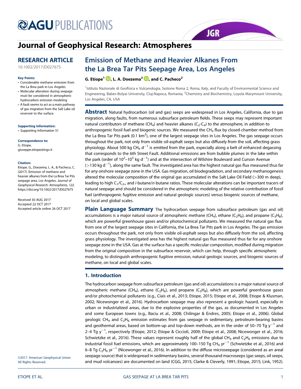 Emission of Methane and Heavier Alkanes from the La Brea Tar Pits