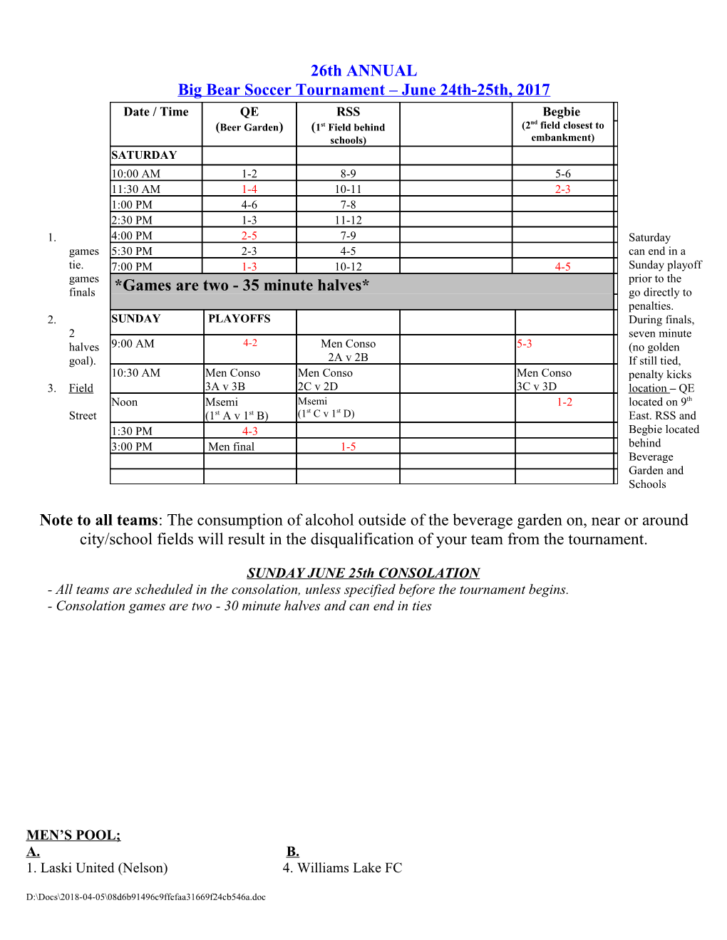 Big Bear Soccer Tournament June 24Th-25Th, 2017