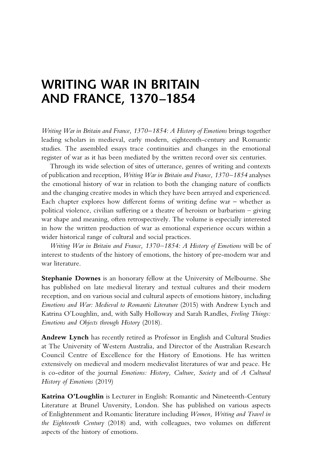 Writing War in Britain and France, 1370–1854