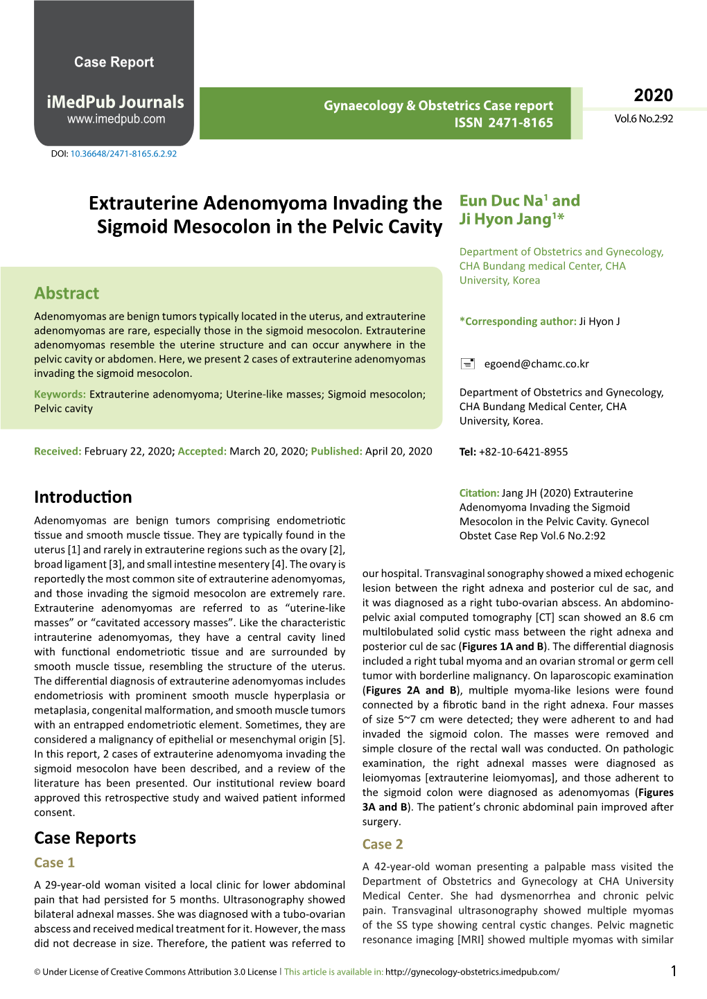 Extrauterine Adenomyoma Invading the Sigmoid Mesocolon in The