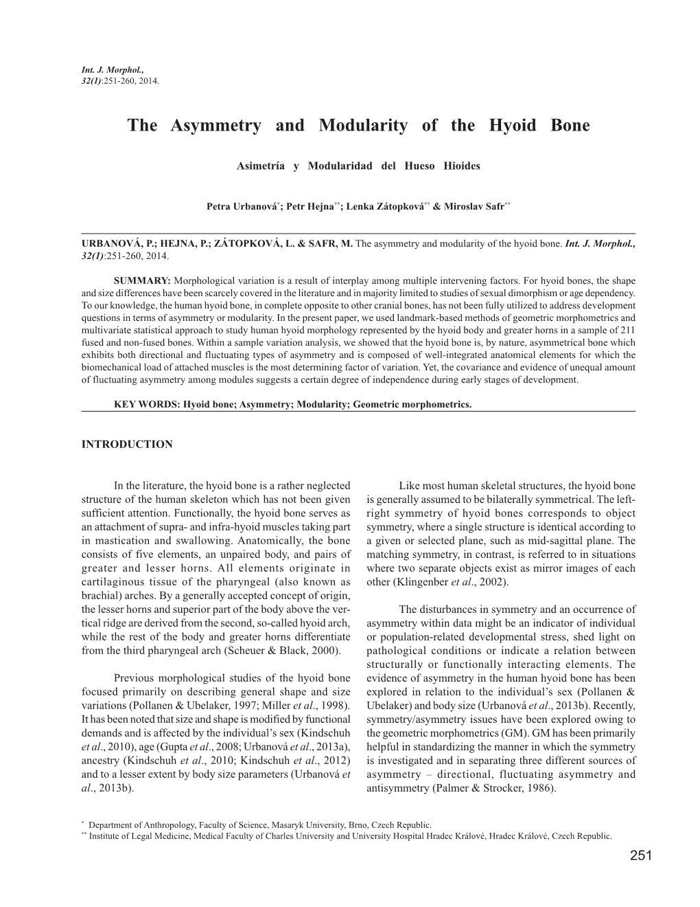 The Asymmetry and Modularity of the Hyoid Bone