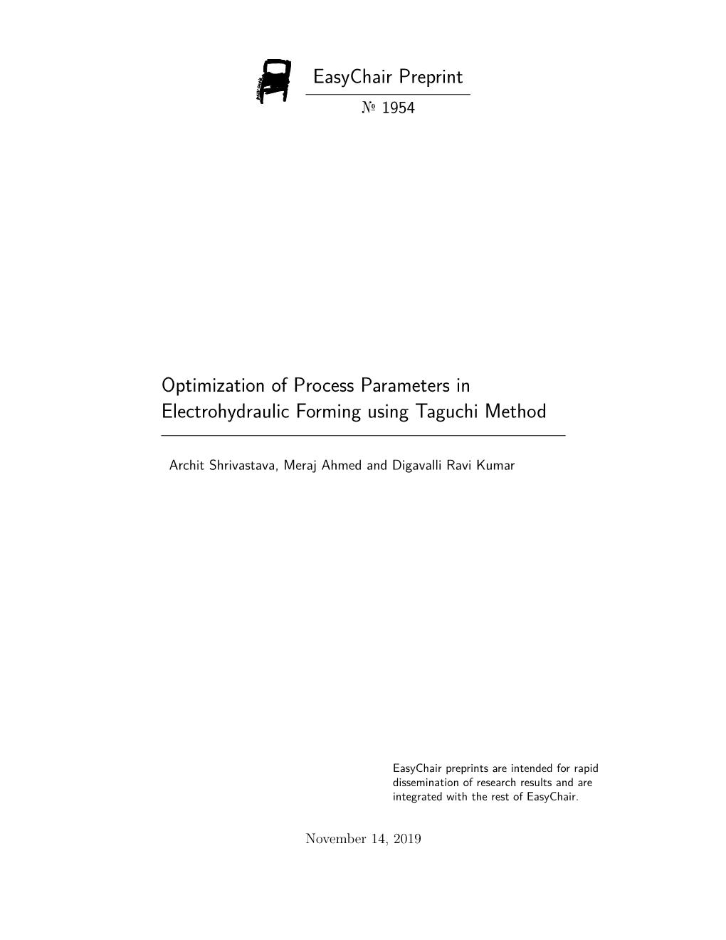 Optimization of Process Parameters in Electrohydraulic Forming Using Taguchi Method