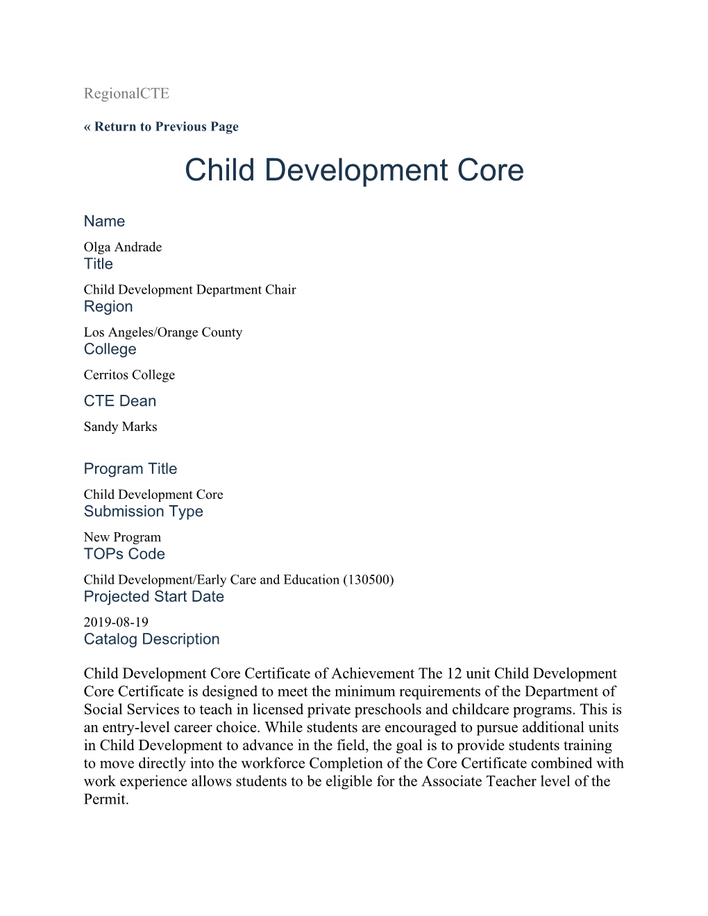 Child Development Core