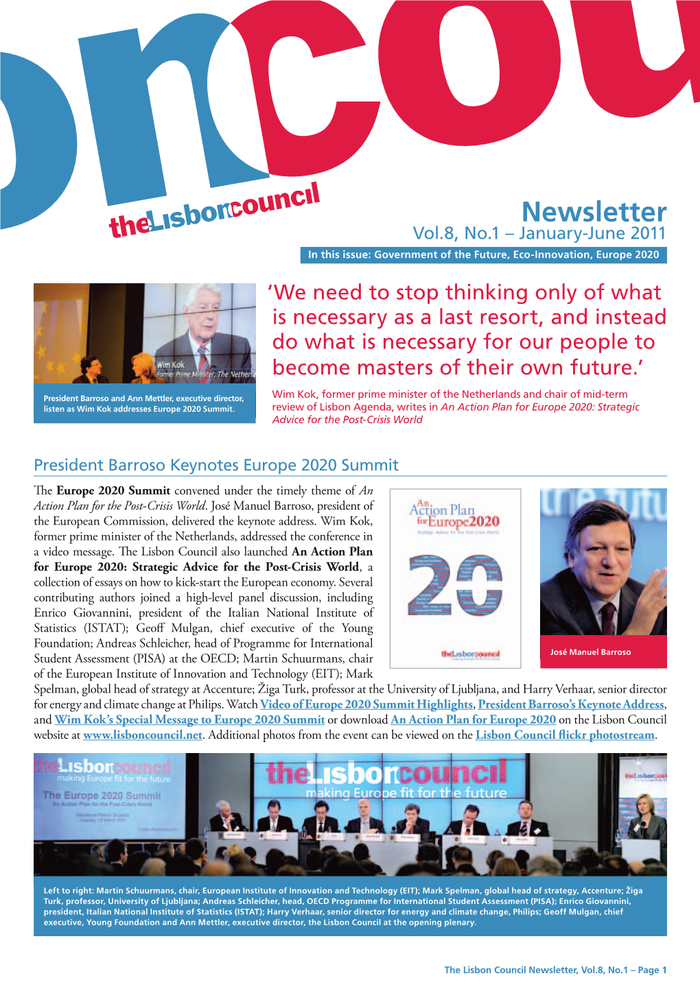 Newsletter Vol.8, No.1 – January-June 2011 in This Issue: Government of the Future, Eco-Innovation, Europe 2020