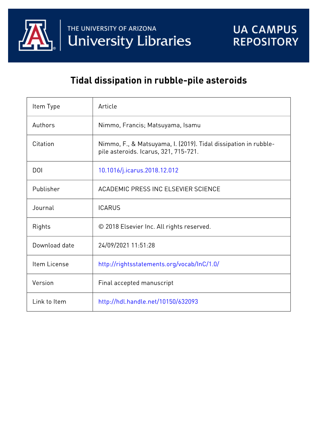 Tidal Dissipation in Rubble-Pile Asteroids