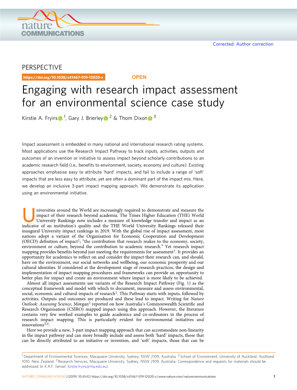 Engaging with Research Impact Assessment for an Environmental Science Case Study