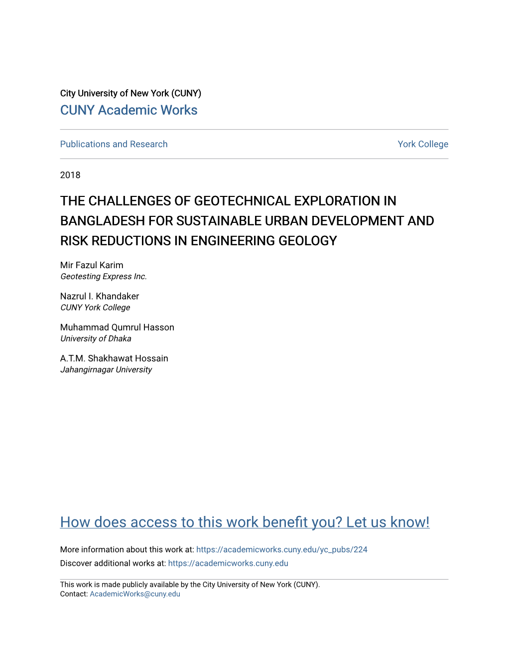 The Challenges of Geotechnical Exploration in Bangladesh for Sustainable Urban Development and Risk Reductions in Engineering Geology