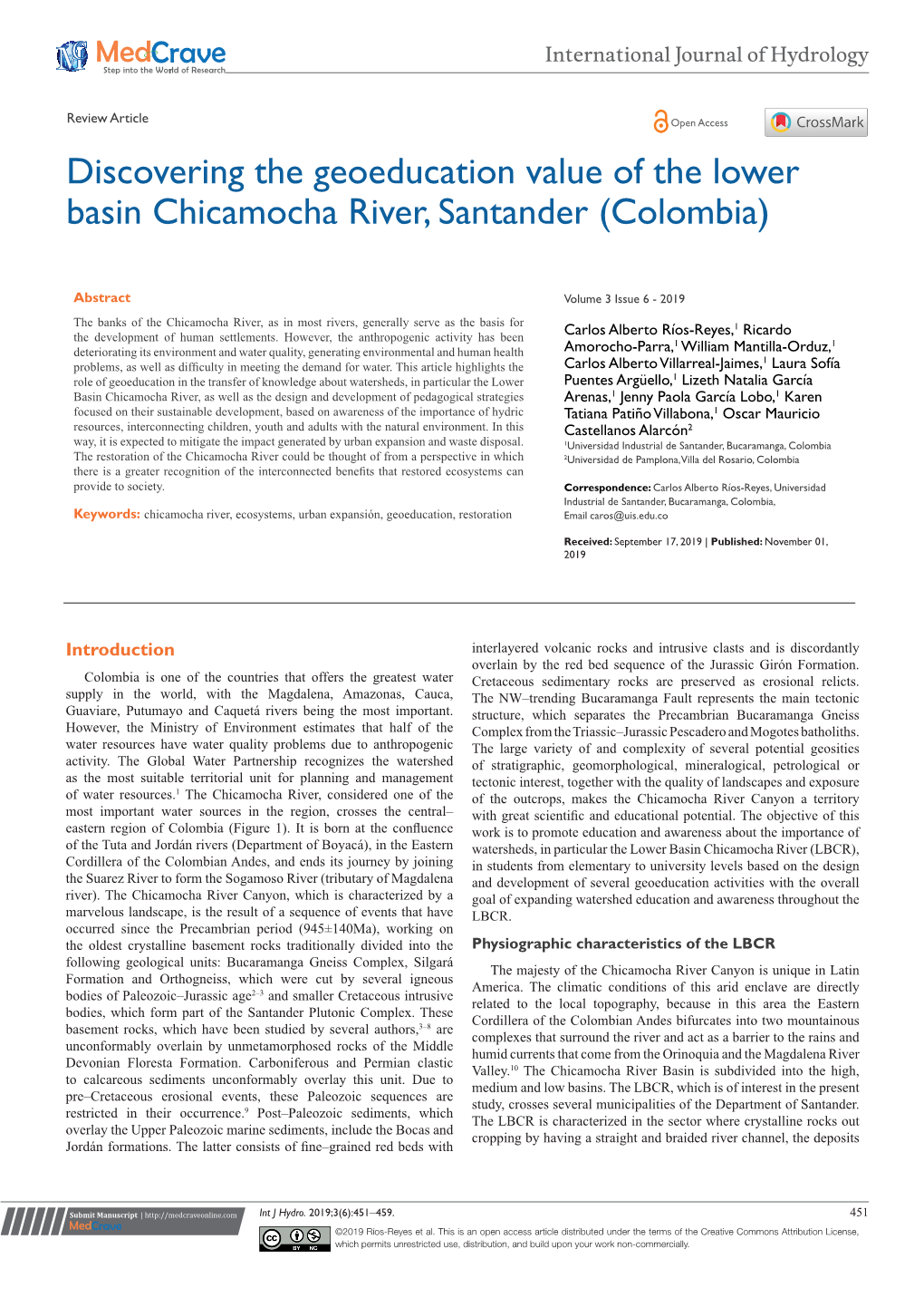 Discovering the Geoeducation Value of the Lower Basin Chicamocha River, Santander (Colombia)