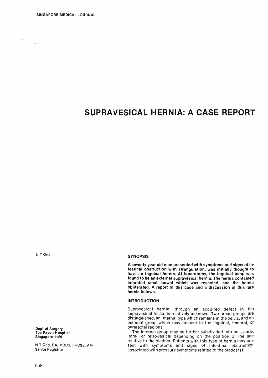 Supravesical Hernia: a Case Report