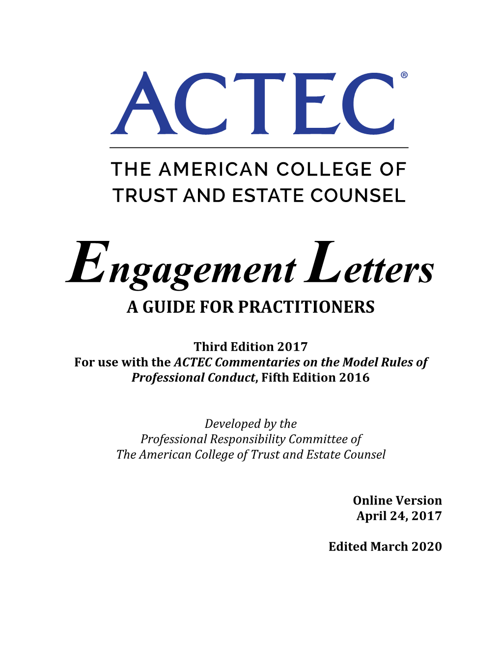 ACTEC Engagement Letters: a Guide for Practitioners