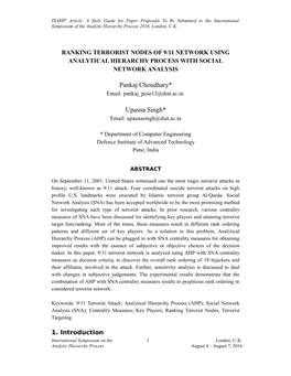 Ranking Terrorist Nodes of 9/11 Network Using Analytical Hierarchy Process with Social Network Analysis