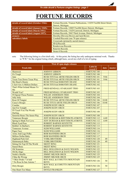 FORTUNE RECORDS Details of Record Label (October 1946): Fortune Records, Trianon Publications, 11839 Twelfth Street Street, Detroit, Michigan