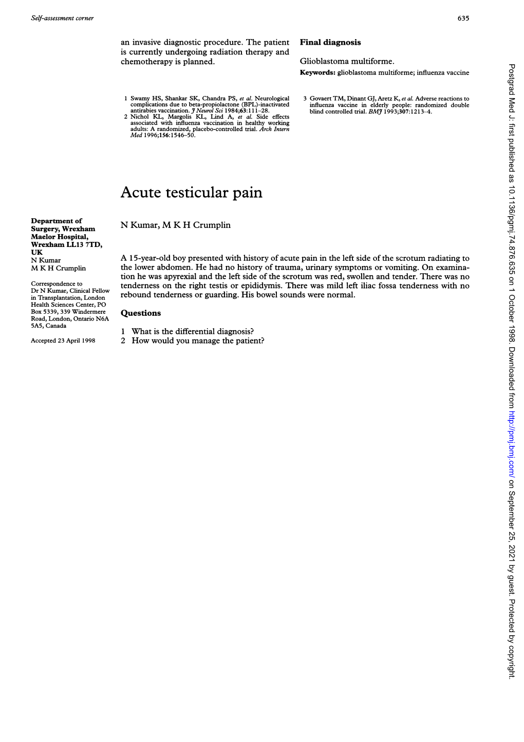 Acute Testicular Pain