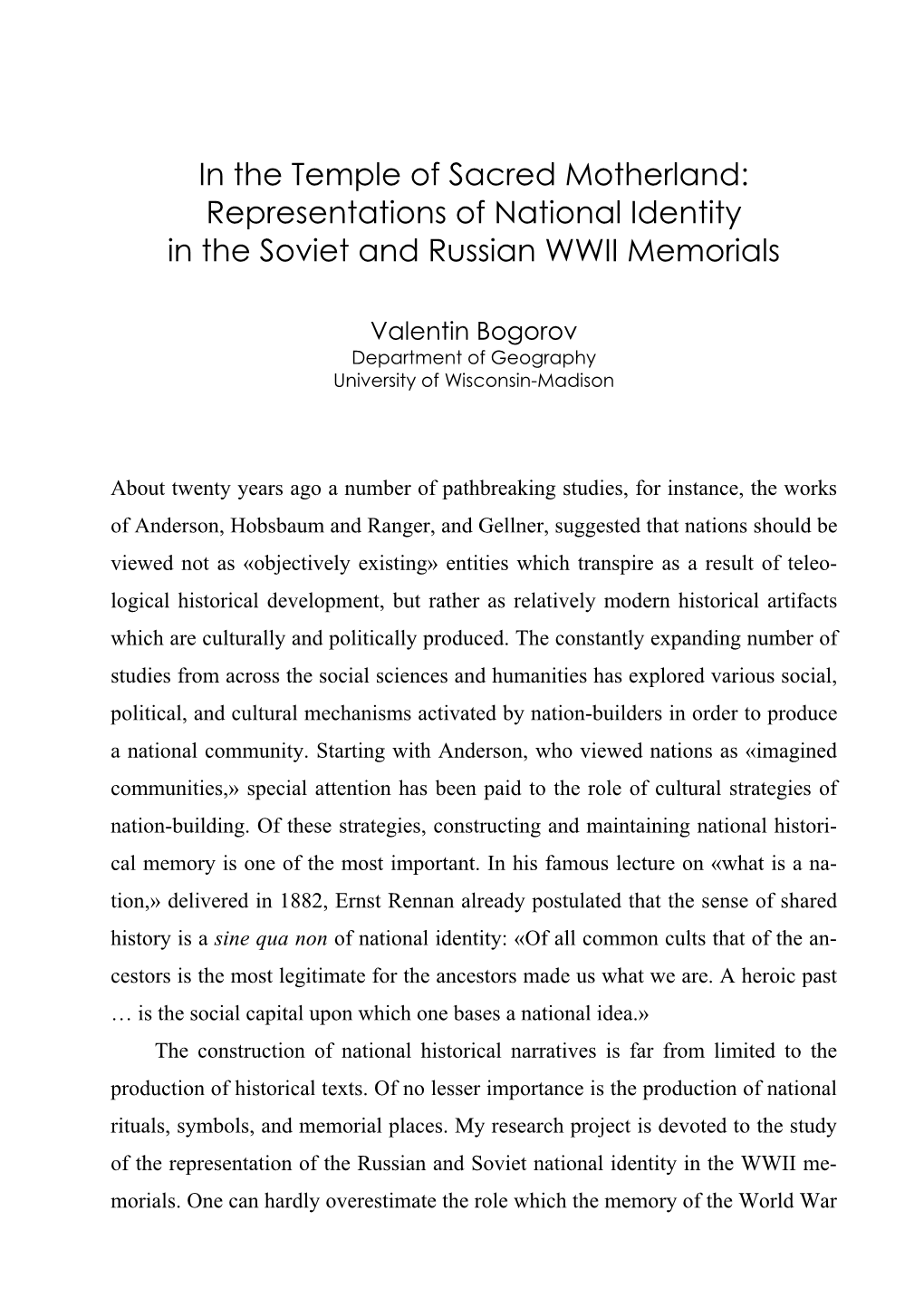 Representations of National Identity in the Soviet and Russian WWII Memorials