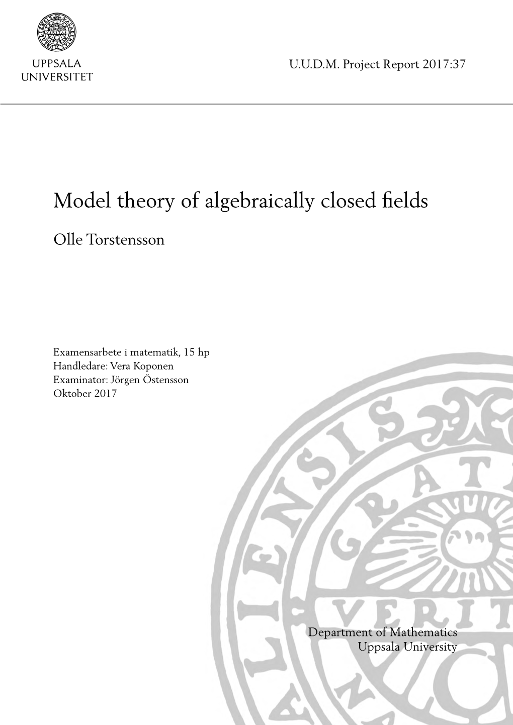 Model Theory of Algebraically Closed Fields
