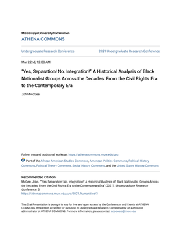 No, Integration!Â•Š a Historical Analysis of Black Nationalist