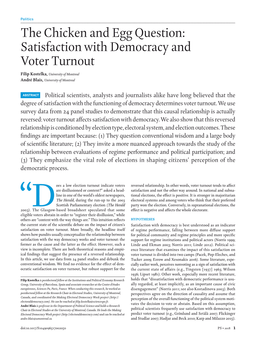 Satisfaction with Democracy and Voter Turnout