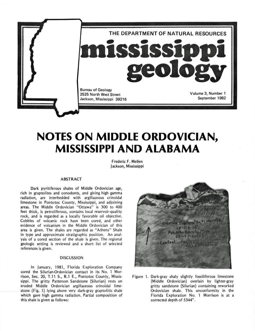 Notes on Middle Ordovician, Mississippi and Alabama
