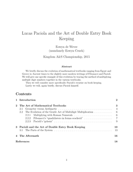 Lucas Pacioli and the Art of Double Entry Book Keeping