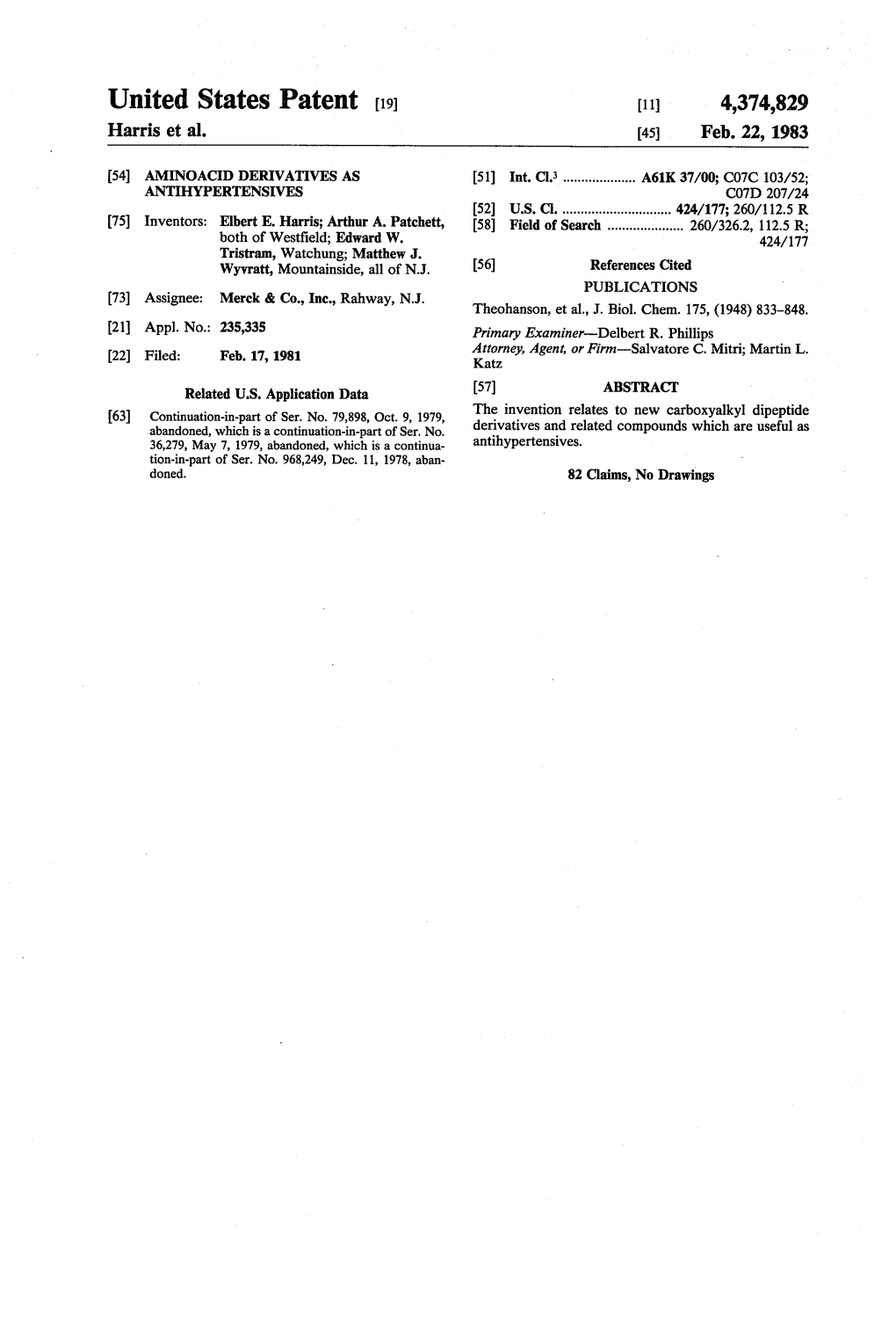 United States Patent (19) 11) 4,374,829 Harris Et Al