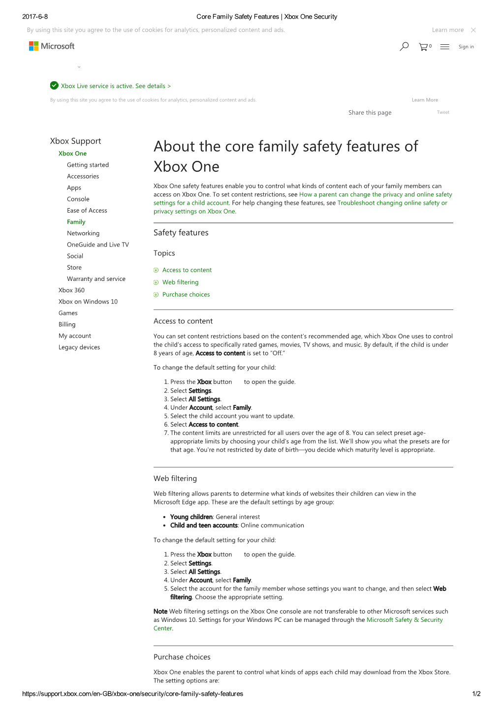 Xbox One Security and Family Features