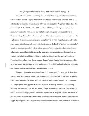 The Apologia of Propertius: Reading the Battle of Actium in Elegy 3.11