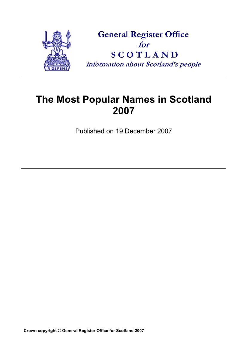 The Most Popular Names in Scotland 2007