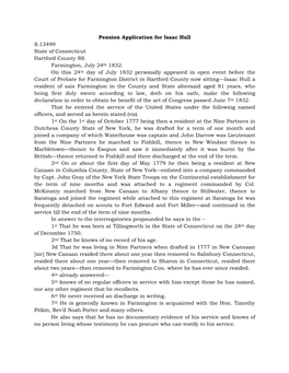 Pension Application for Isaac Hull S.13499 State of Connecticut Hartford County SS