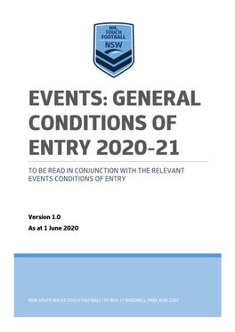 Events: General Conditions of Entry 2020-21