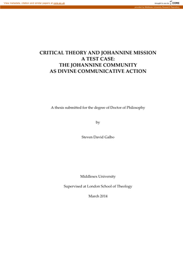Critical Theory and Johannine Mission a Test Case: the Johannine Community As Divine Communicative Action