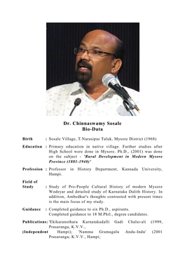 Dr. Chinnaswamy Sosale Bio-Data