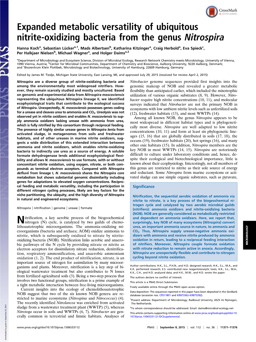 Expanded Metabolic Versatility of Ubiquitous Nitrite-Oxidizing Bacteria from the Genus Nitrospira