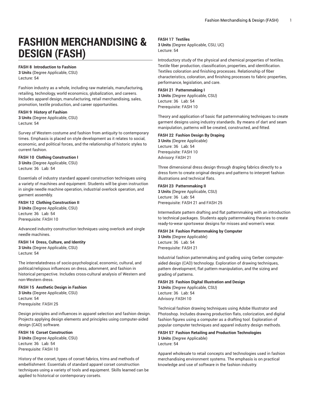 Fashion Merchandising & Design (FASH)