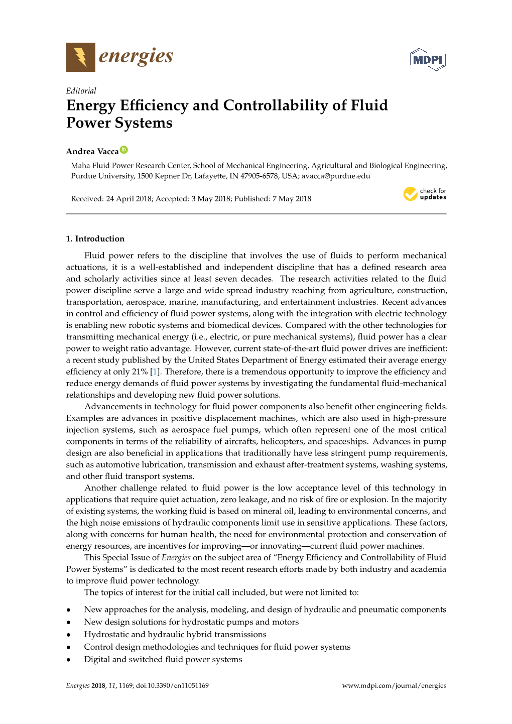 Energy Efficiency and Controllability of Fluid Power Systems