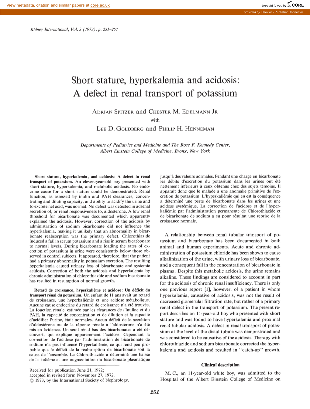 Short Stature, Hyperkalemia and Acidosis: a Defect in Renal Transport of Potassium
