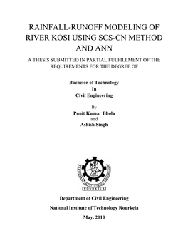 Rainfall-Runoff Modeling of River Kosi Using Scs-Cn Method and Ann