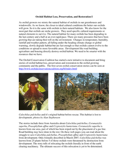 Orchid Habitat Loss, Preservation, and Restoration I