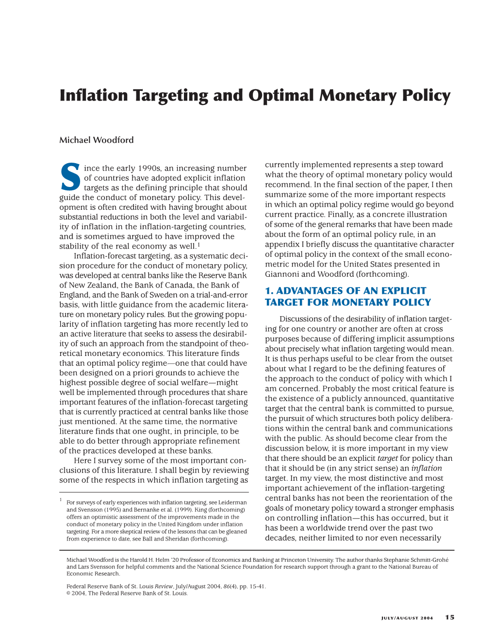 Inflation Targeting and Optimal Monetary Policy